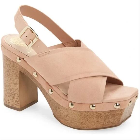 Vince Camuto Jenevya Suede Faux Wood Platform Sandal 9 - Picture 1 of 8